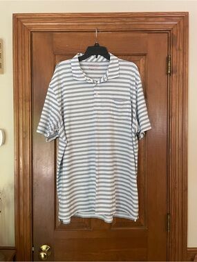 Peter Millar Men’s Striped Polo - White & Blue, Cotton/Spandex, Size XXL